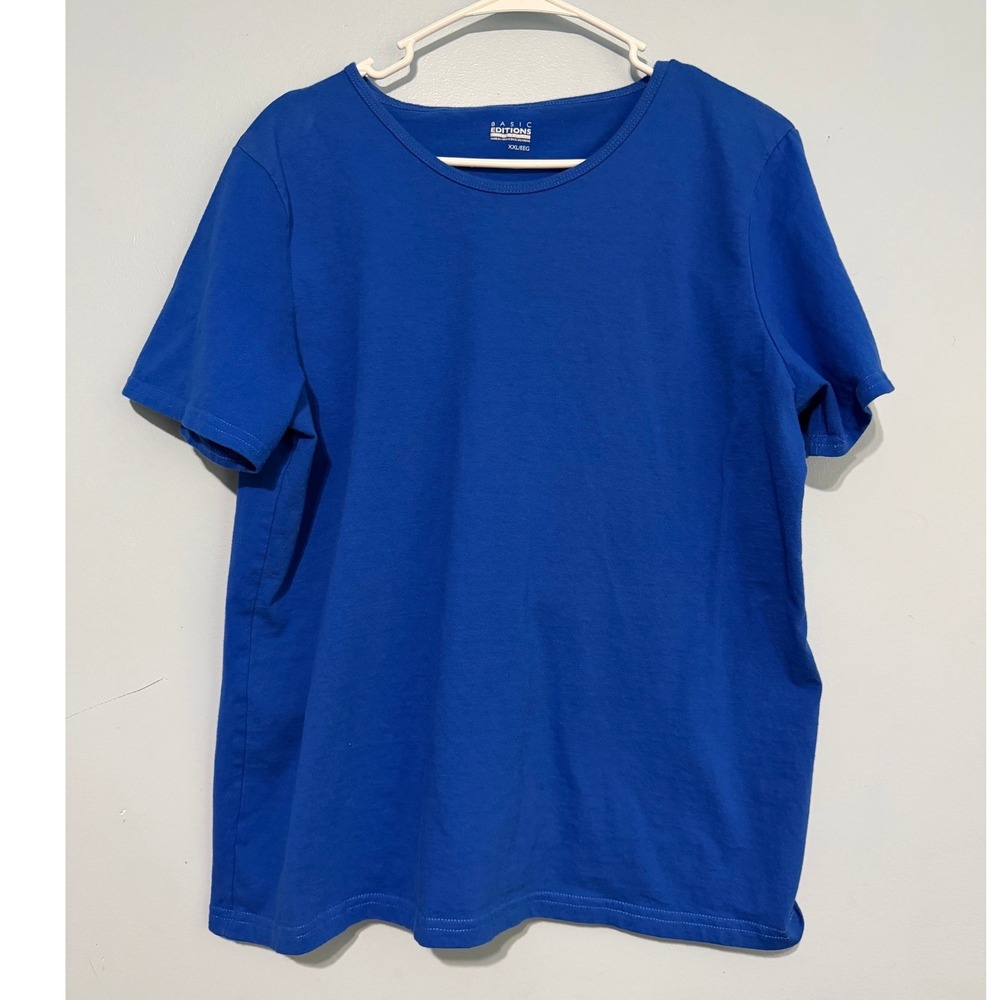 Basic Editions Women's XXL Blue‎ Short Sleeve 100% Cotton Crew Neck T-Shirt 1754